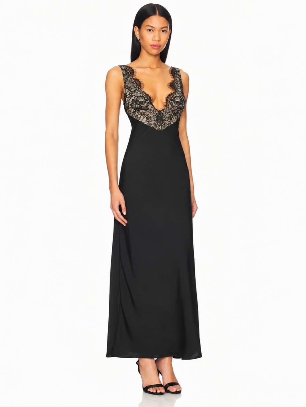 Bardot Hayden Lace Slip Dress Black Satin Lace Maxi Dress Size 4 NWT